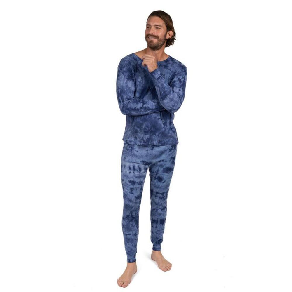 Leveret Mens Two Piece Cotton Pajamas Tie Dye Navy Mix M